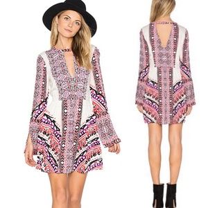 Free People Tegan Border Printed Pink Mini Dress 4